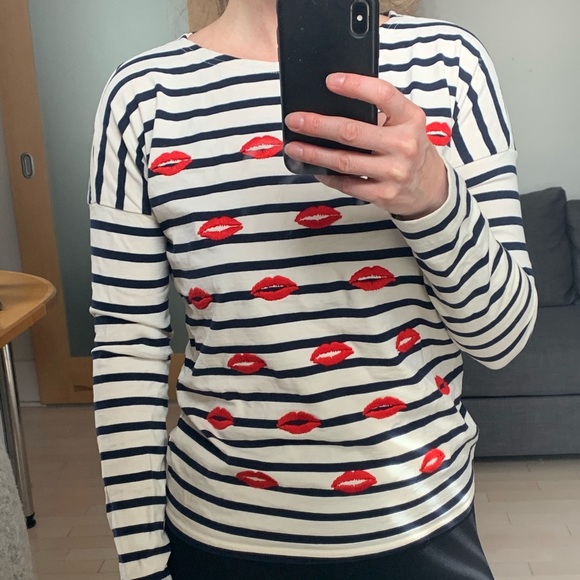 JCREW Embroidered Breton Striped Top Long Sleeve - Picture 5 of 5